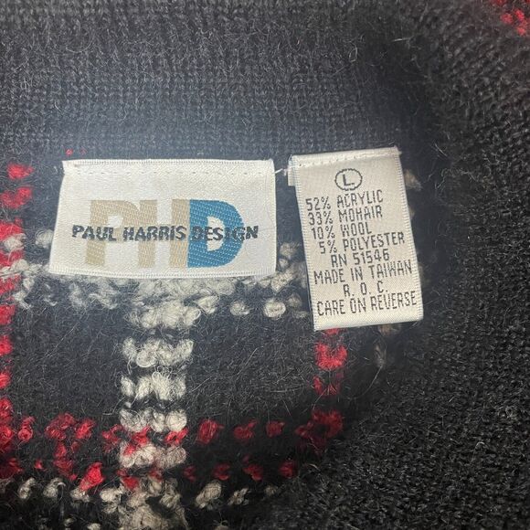 Vintage Cardigan Sweater Womens Size Large Black Red Check Plaid Mohair Wool 90s - Picture 8 of 11